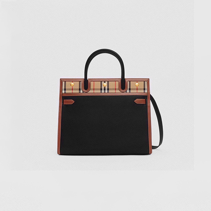 burberry title vintage check leather trim tote bag